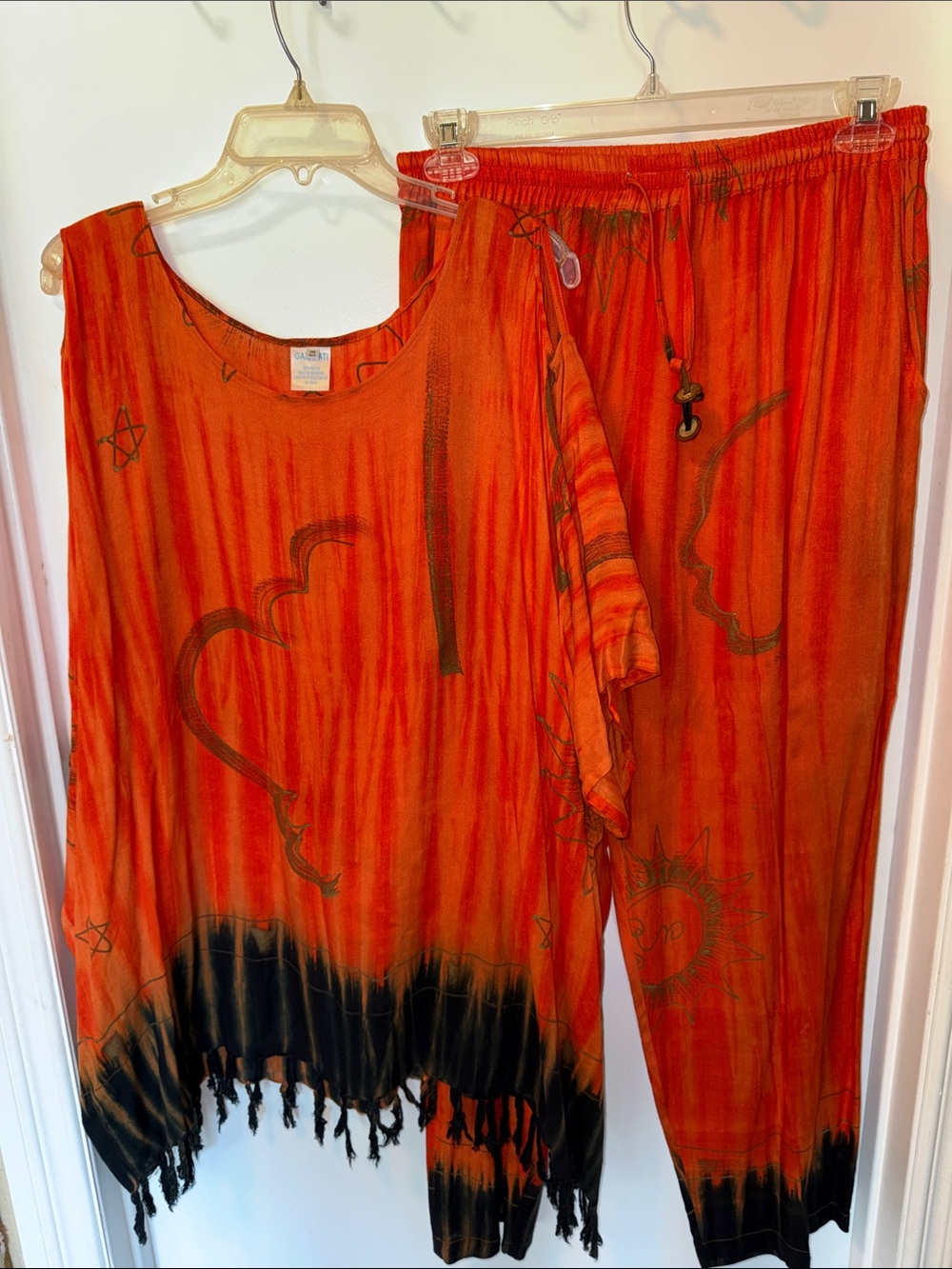 Orange Tie-Dye Boho Fringe Tunic Top